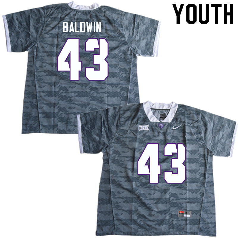 Youth #43 Blake Baldwin TCU Horned Frogs College Football Jerseys Sale-Gray